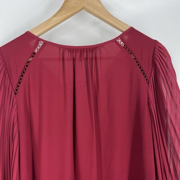 White House Black Market Top Size 6 Womens Red Semi Sheer Tassel Tie Lace Up - Picture 7 of 9